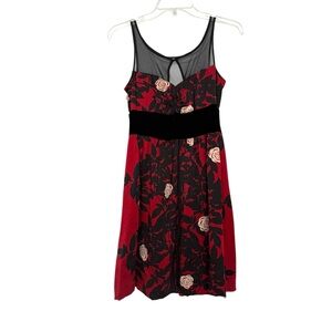 Plenty Frock By Tracy Reese Size 2 Red Black Silk Mesh Velvet Babydoll Dress
